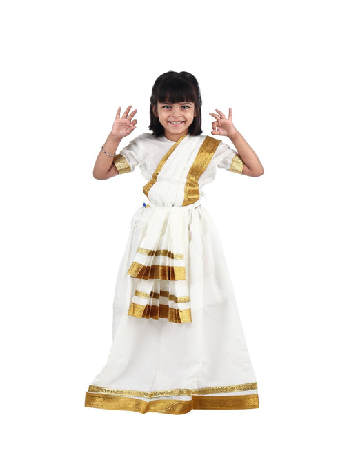BookMyCostume Mohiniyattam Saree Indian Classical Dance Costume for Girls and Women Without Jewelry