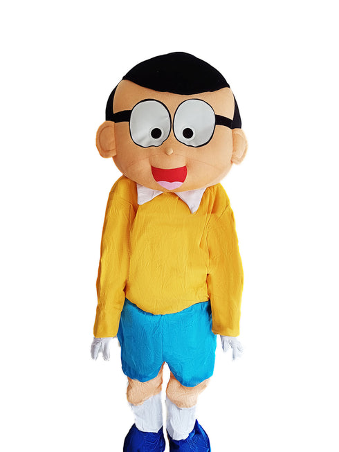 BookMyCostume Lazy & Clumsy Cartoon Character Mascot Costume with Specs for Theme Parties & Events | Adult Full-Size | Yellow & Blue