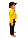 Ballroom Western Dance Yellow Frill Shirt Black Pant Hat & Bow Set Kids Fancy Dress Costume