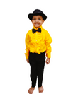 Ballroom Western Dance Yellow Frill Shirt Black Pant Hat & Bow Set Kids Fancy Dress Costume