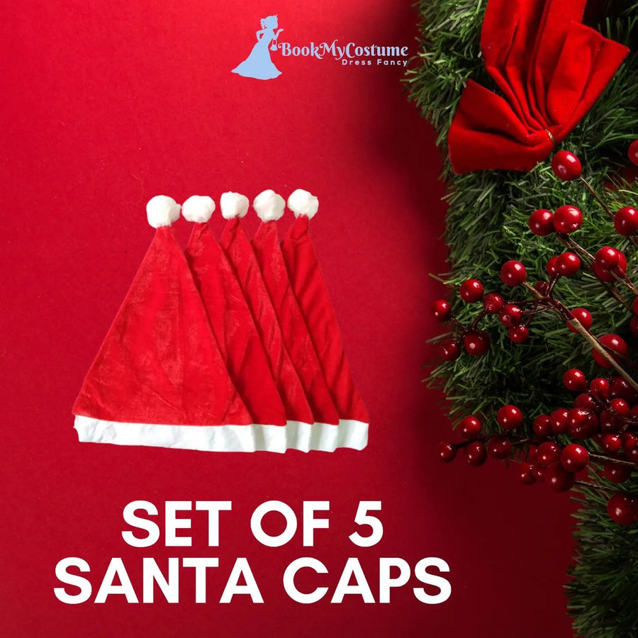 Set of 5 Santa Caps Combo Adults & Kids Fancy Dress Accessory