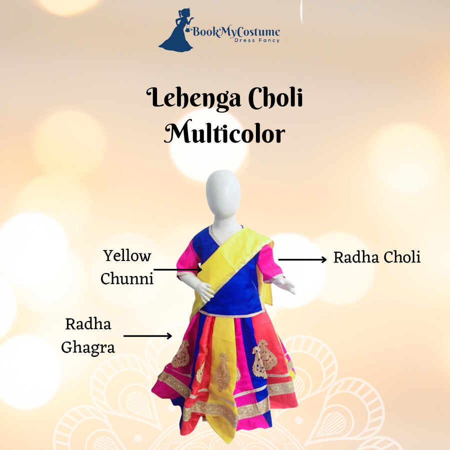 Radha Garba Lehenga Choli Kids Fancy Dress Costume for Girls - Premium - Multicolor