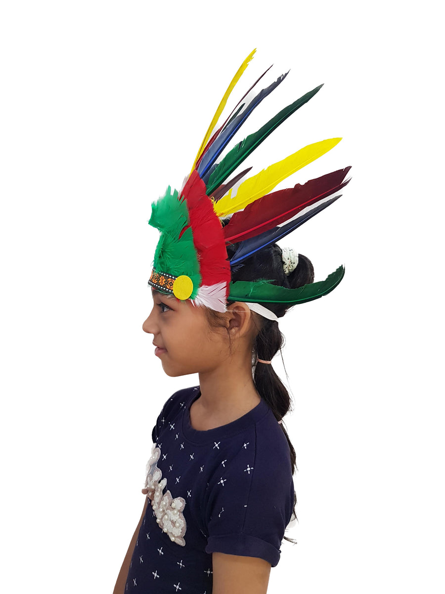 Tribal Multicolor Feather Headdress Crown Fancy Dress Costume