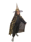 BookMyCostume Golden and Black Witch Cape with Hat - Witch costume for girls with Printed witch Pumkin Design and Pumpkin Basket Combo | Halloween Costume for Girls