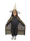 BookMyCostume Golden and Black Witch Cape with Hat - Witch costume for girls with Printed witch Pumkin Design and Pumpkin Basket Combo | Halloween Costume for Girls