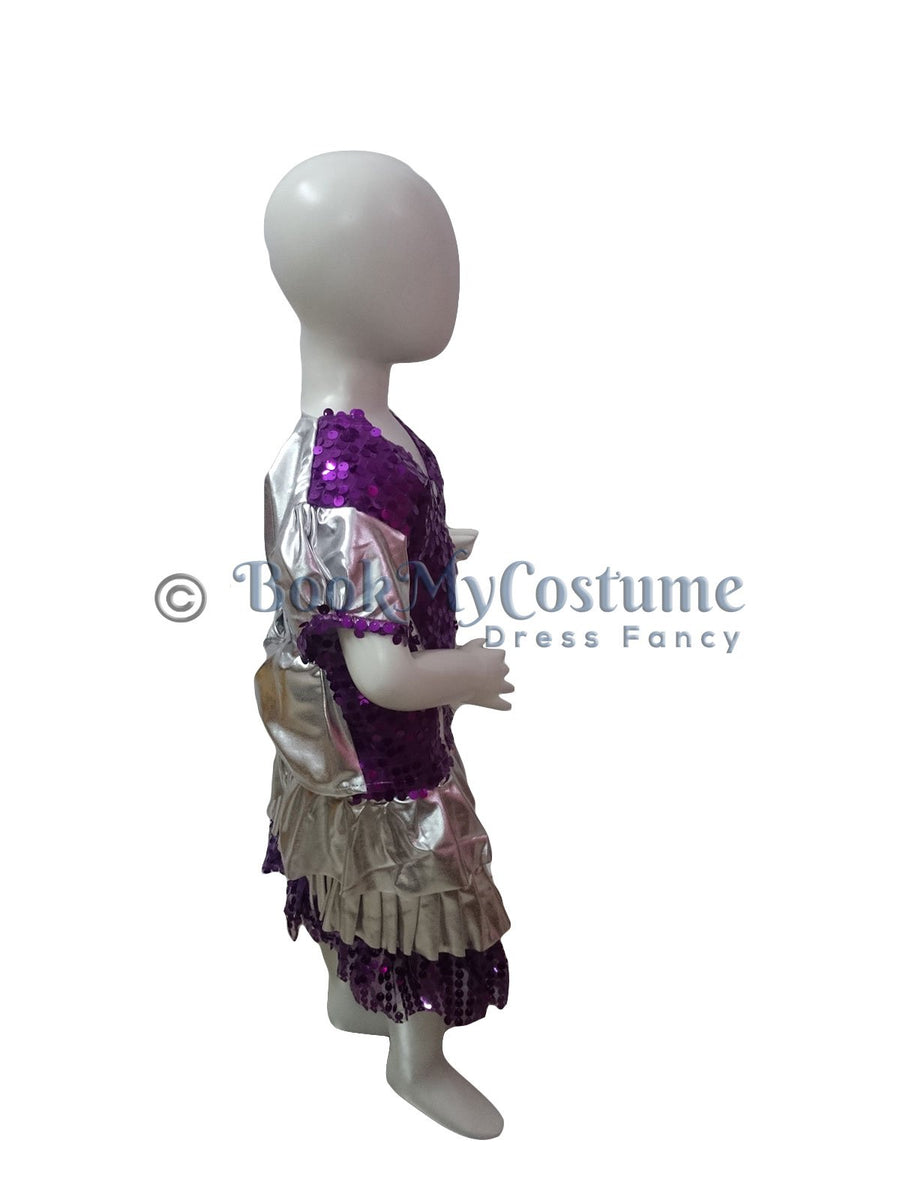 Western Dance Costume for Girls - Purple & Silver - Top with Frock - Premium