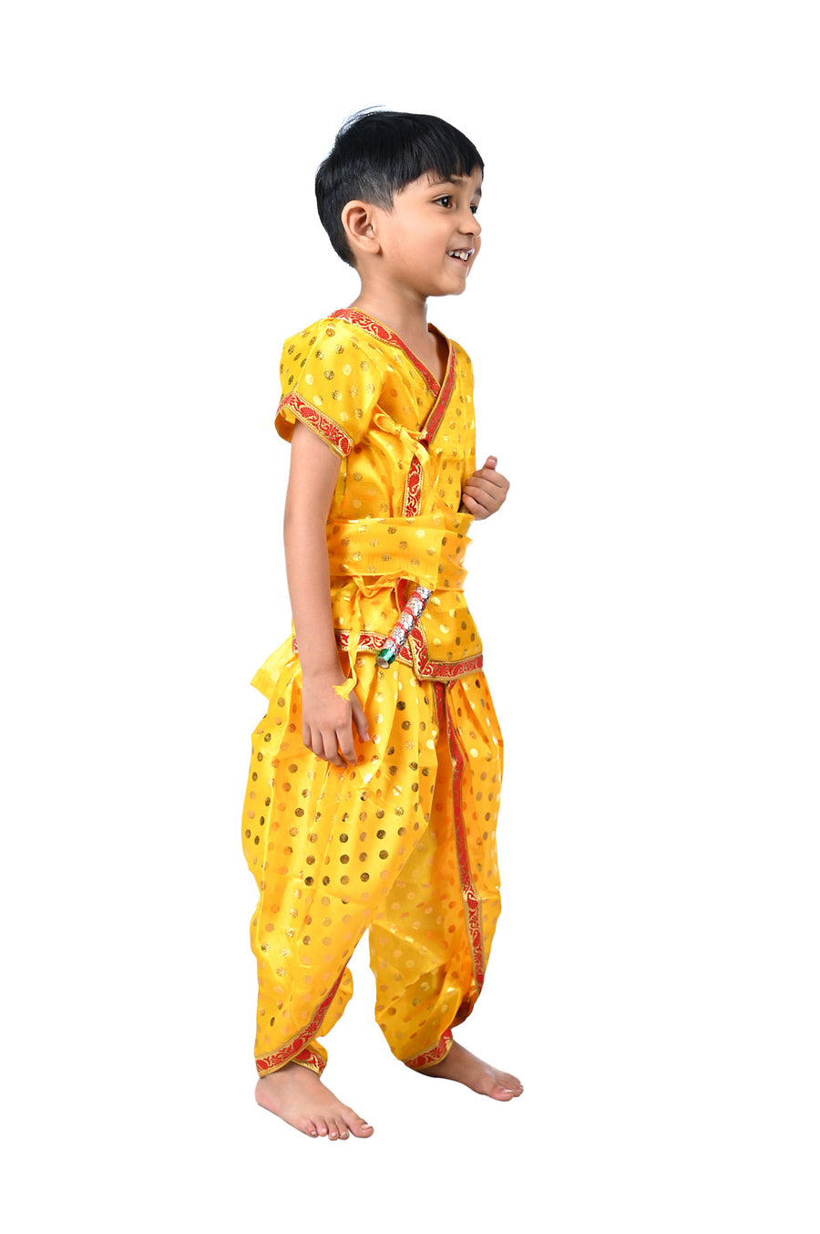 Baby Krishna Kanha Kanhaiya Dhoti Kurta Polka Dots with Flute Kids Fancy Dress Costume