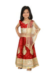 Radha Garba Lehenga Choli Kids Fancy Dress Costume for Girls - Premium - Maroon & Golden