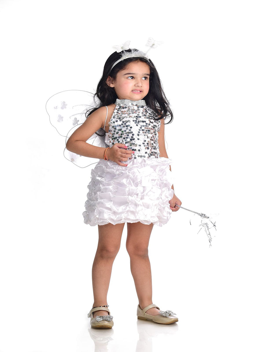 Fairy Angel Girls with White Wings Girls Fancy Dress Costume