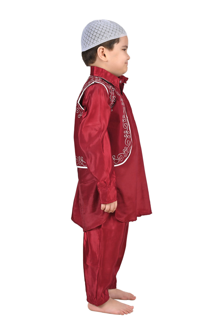 Muslim Boy Red Pathani Suit with Cap Indian Fancy Dress Costume for Boys