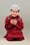 Muslim Boy Red Pathani Suit with Cap Indian Fancy Dress Costume for Boys