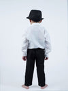 Ballroom Western Dance White Frill Shirt Black Pant Hat & Bow Set Kids Fancy Dress Costume