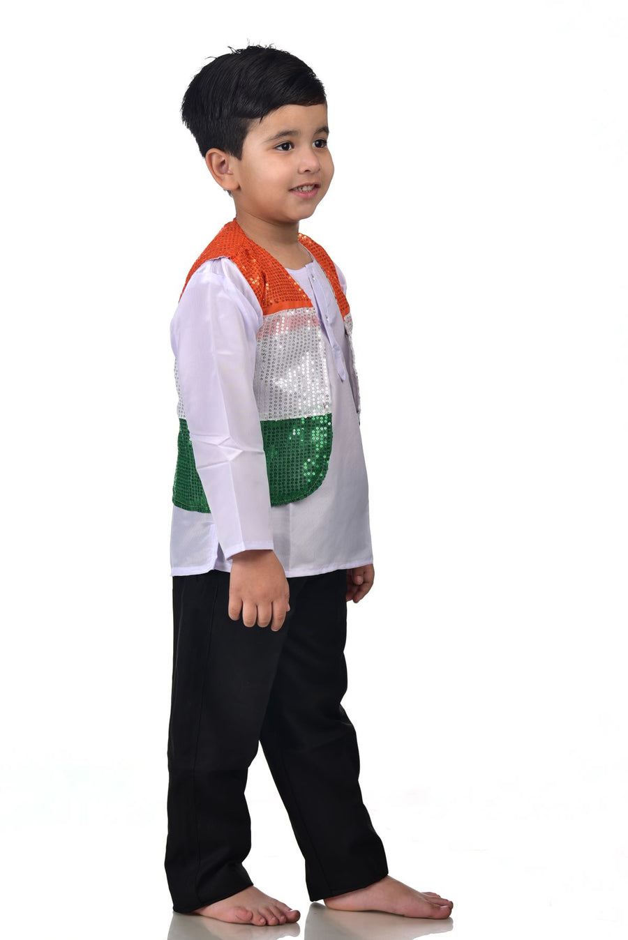 Patriotic Dance Tricolour Jacket Black Trousers Kids Fancy Dress Costume