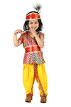 Shri Krishna Multicolor Kids Fancy Dress Costume 9 Pcs Set with Red Accessories & Wig - Premium