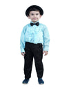 Ballroom Western Dance Blue Frill Shirt Black Pant Hat & Bow Set Kids Fancy Dress Costume