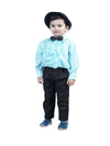 Ballroom Western Dance Blue Frill Shirt Black Pant Hat & Bow Set Kids Fancy Dress Costume