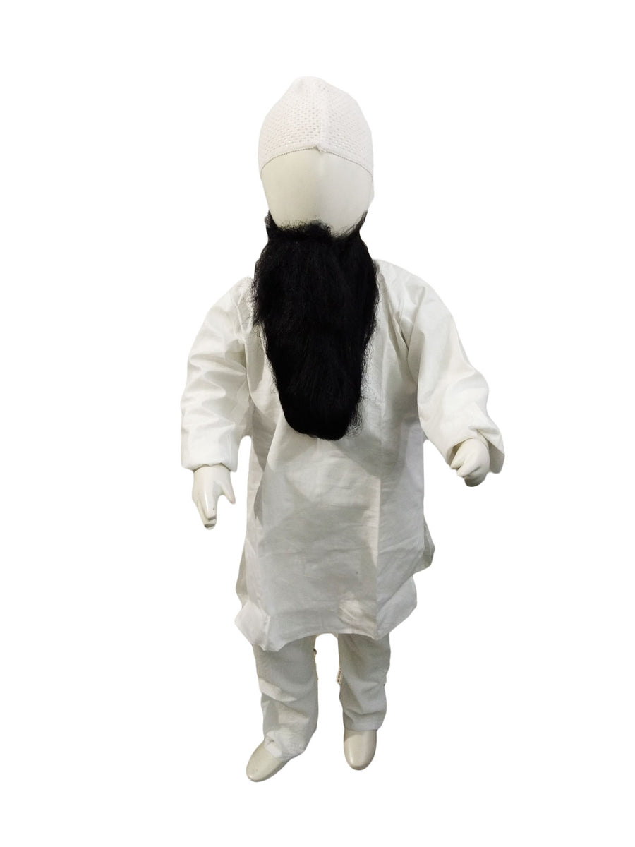 Muslim Man White Kurta Pyjama with Beard Indian Fancy Dress Costume